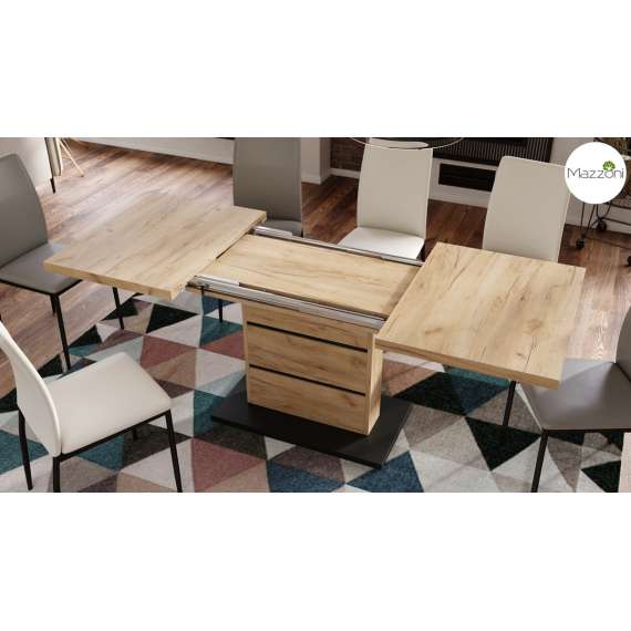 Spisebord PIANO 120-200 cm - eik craft - svart matt - 2 ileggsplater