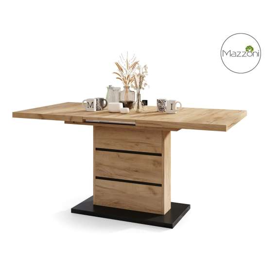 Spisebord PIANO 120-200 cm - eik craft - svart matt - 2 ileggsplater