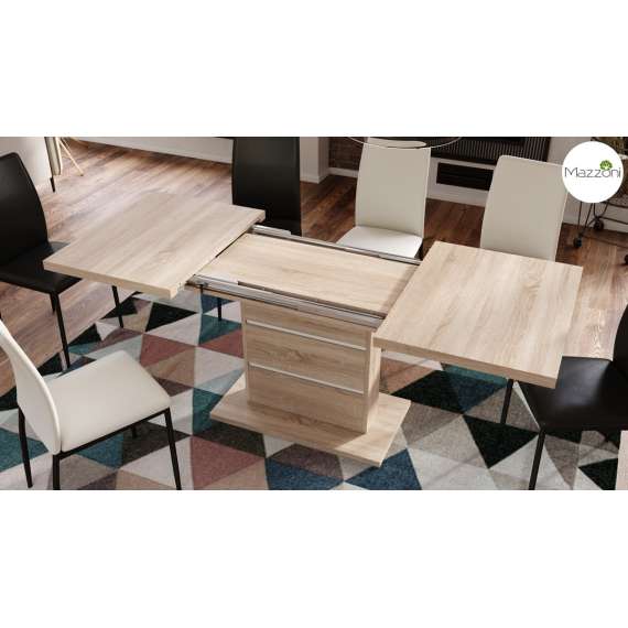 Spisebord PIANO 120-200 cm - eik sonoma - hvit matt - 2 ileggsplater