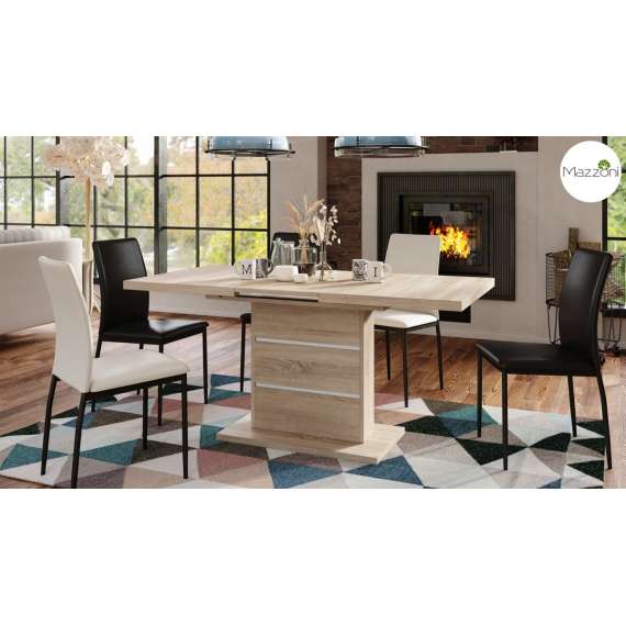 Spisebord PIANO 120-200 cm - eik sonoma - hvit matt - 2 ileggsplater