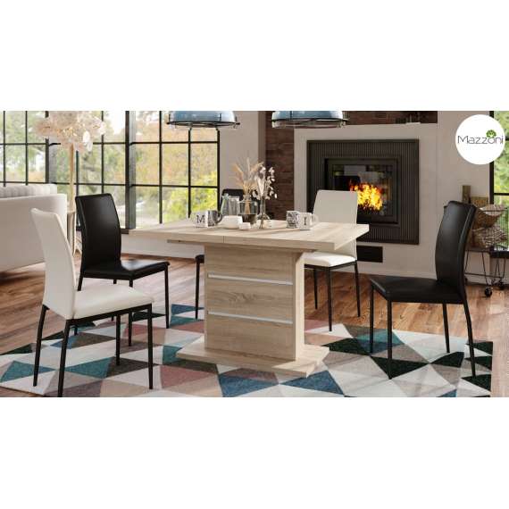 Spisebord PIANO 120-200 cm - eik sonoma - hvit matt - 2 ileggsplater