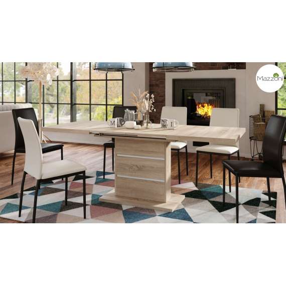 Spisebord PIANO 120-200 cm - eik sonoma - hvit matt - 2 ileggsplater