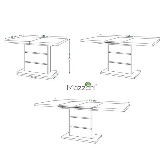 Spisebord PIANO 120-200 cm - eik sonoma - hvit matt - 2 ileggsplater