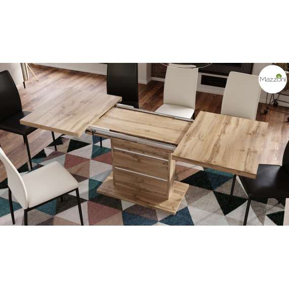 Spisebord PIANO 120-200 cm - eik wotan - hvit matt - 2 ileggsplater