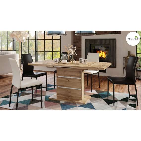 Spisebord PIANO 120-200 cm - eik wotan - hvit matt - 2 ileggsplater