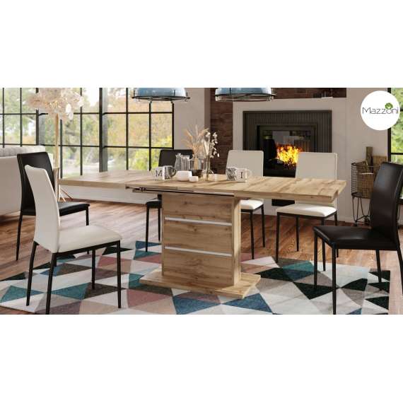 Spisebord PIANO 120-200 cm - eik wotan - hvit matt - 2 ileggsplater