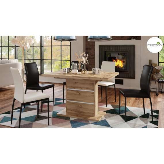 Spisebord PIANO 120-200 cm - eik wotan - hvit matt - 2 ileggsplater