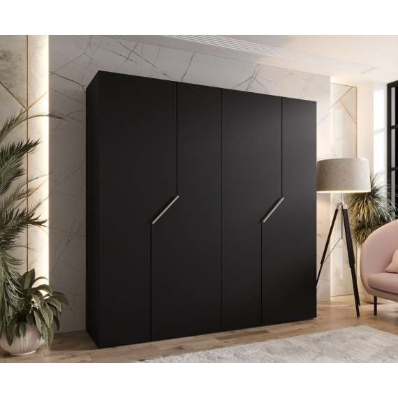 Garderobeskap ANDREW 1 - 200x202 cm - svart matt - 4 dører