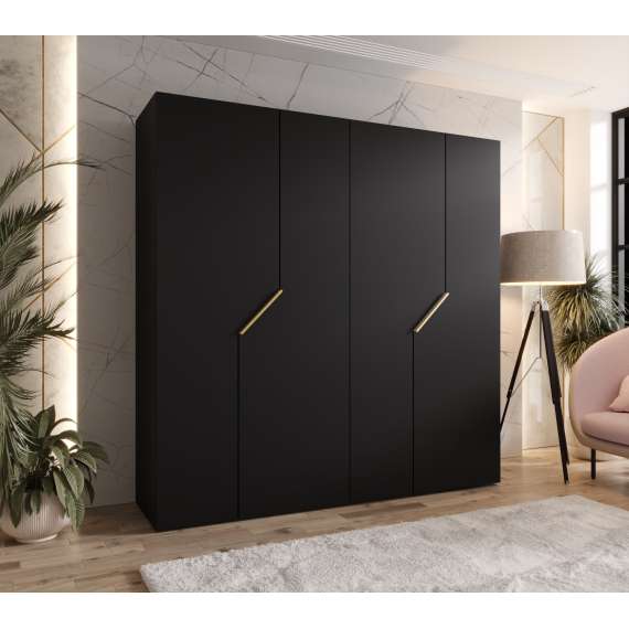 Garderobeskap ANDREW 1 - 200x202 cm - svart matt - 4 dører