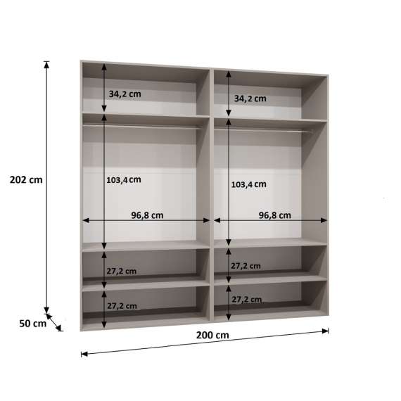 Garderobeskap ANDREW 1 - 200x202 cm - cashmere - 4 dører