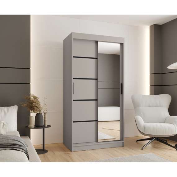 Garderobeskap RUBINO V2 100x200 cm - cashmere - skyvedører - speil