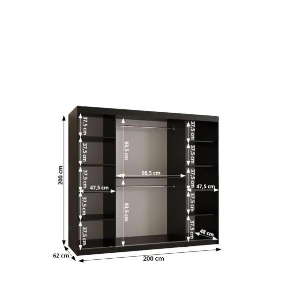 Garderobeskap RUBINO V2 200x200 cm - cashmere - skyvedører - speil