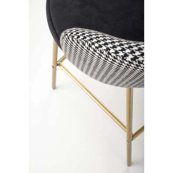 Barstol Lukka - svart velvet - svart-hvit hundetann mønster - gull bein