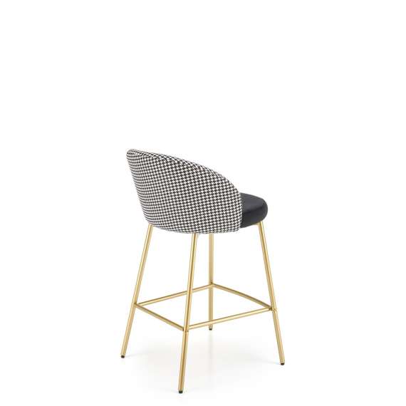 Barstol Lukka - svart velvet - svart-hvit hundetann mønster - gull bein