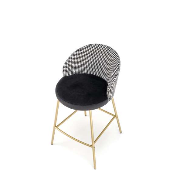 Barstol Lukka - svart velvet - svart-hvit hundetann mønster - gull bein