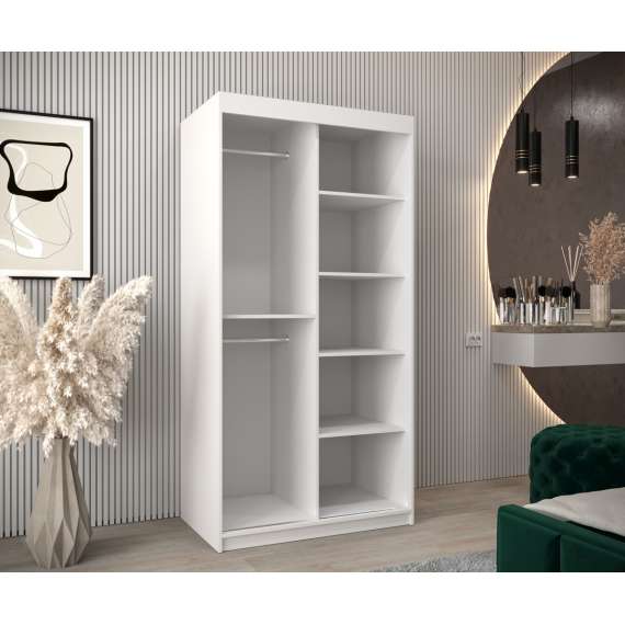 Garderobeskap PROMO T3 100x200 cm - hvit matt - skyvedører - speil