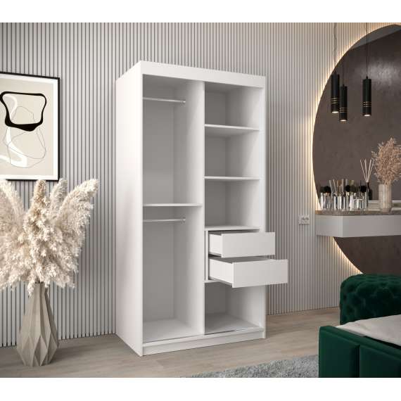 Garderobeskap PROMO T3 100x200 cm - hvit matt - skyvedører - speil