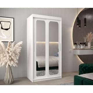 Garderobeskap PROMO T3 100x200 cm - hvit matt - skyvedører - speil