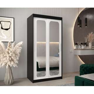 Garderobeskap PROMO T3 100x200 cm - svart matt - skyvedører - speil