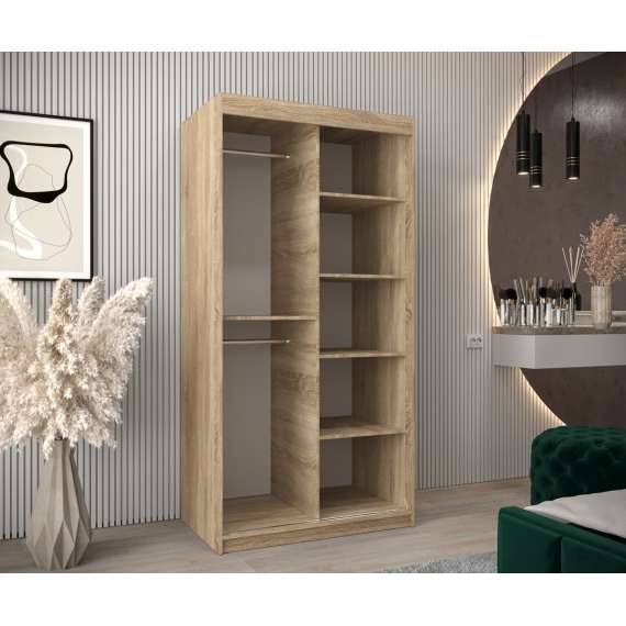 Garderobeskap PROMO T3 100x200 cm - eik sonoma - skyvedører - speil