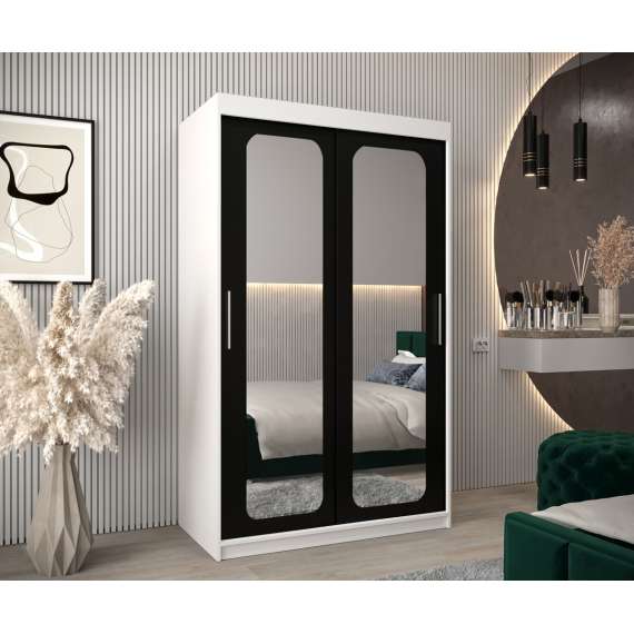 Garderobeskap PROMO T3 120x200 cm - hvit matt - skyvedører - speil