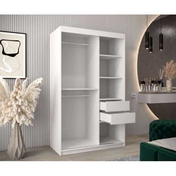 Garderobeskap PROMO T3 120x200 cm - hvit matt - skyvedører - speil