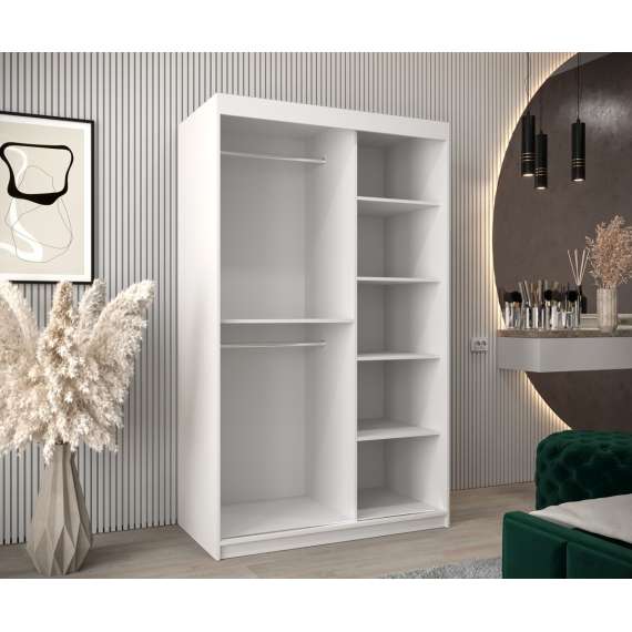 Garderobeskap PROMO T3 120x200 cm - hvit matt - skyvedører - speil