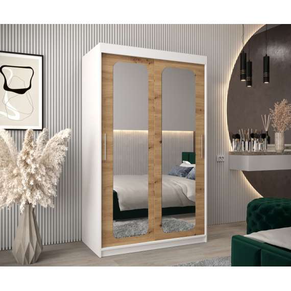 Garderobeskap PROMO T3 120x200 cm - hvit matt - skyvedører - speil