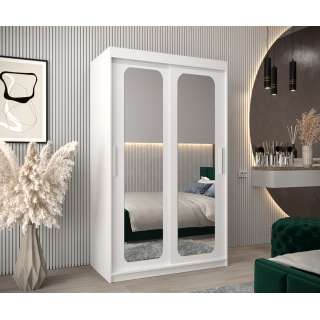 Garderobeskap PROMO T3 120x200 cm - hvit matt - skyvedører - speil