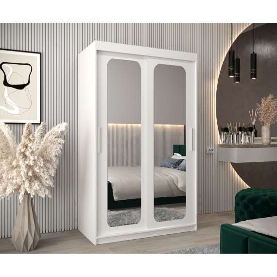 Garderobeskap PROMO T3 120x200 cm - hvit matt - skyvedører - speil