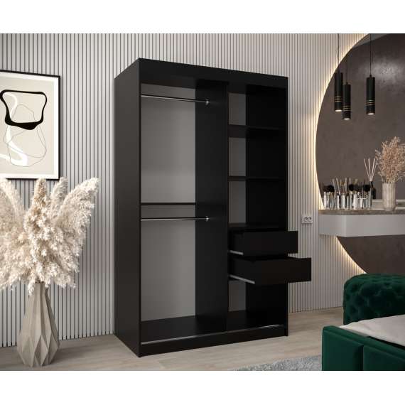 Garderobeskap PROMO T3 100x200 cm - svart matt - skyvedører - speil