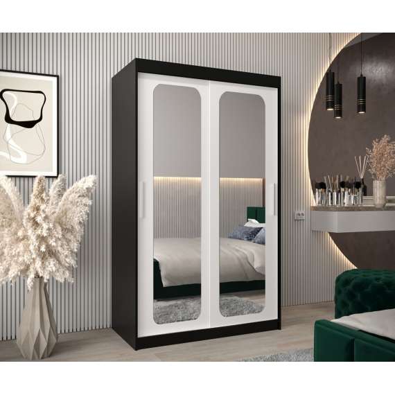 Garderobeskap PROMO T3 120x200 cm - svart matt - skyvedører - speil