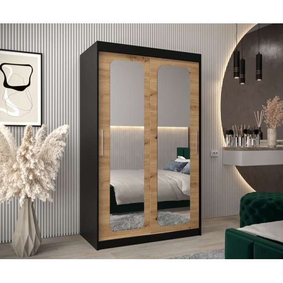 Garderobeskap PROMO T3 100x200 cm - svart matt - skyvedører - speil