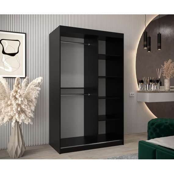 Garderobeskap PROMO T3 120x200 cm - svart matt - skyvedører - speil