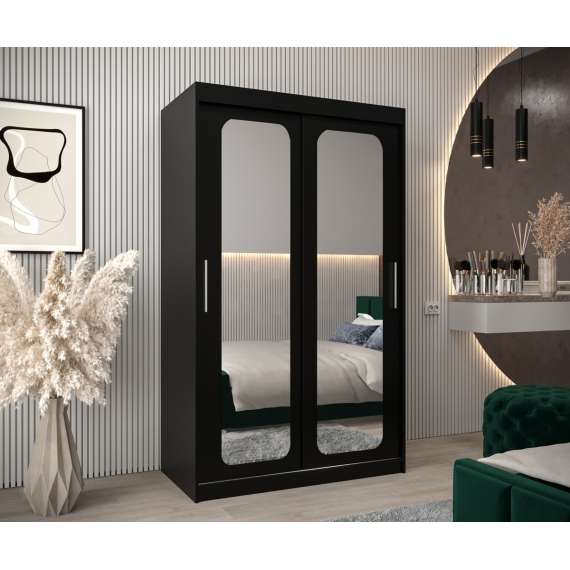 Garderobeskap PROMO T3 100x200 cm - svart matt - skyvedører - speil