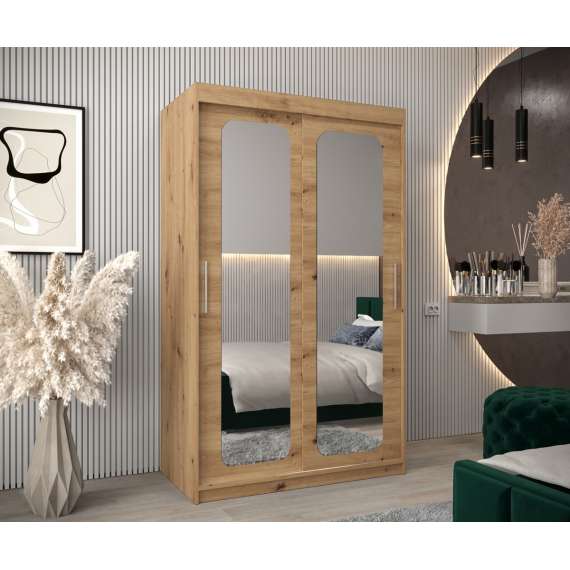 Garderobeskap PROMO T3 120x200 cm - eik artisan - skyvedører - speil