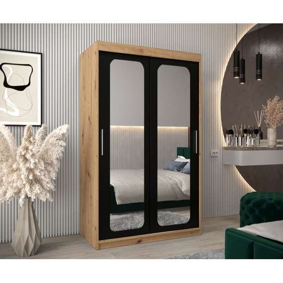 Garderobeskap PROMO T3 120x200 cm - eik artisan - skyvedører - speil