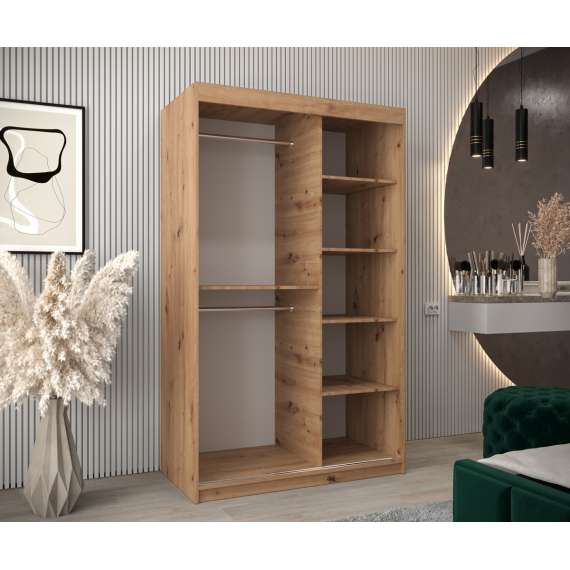 Garderobeskap PROMO T3 120x200 cm - eik artisan - skyvedører - speil