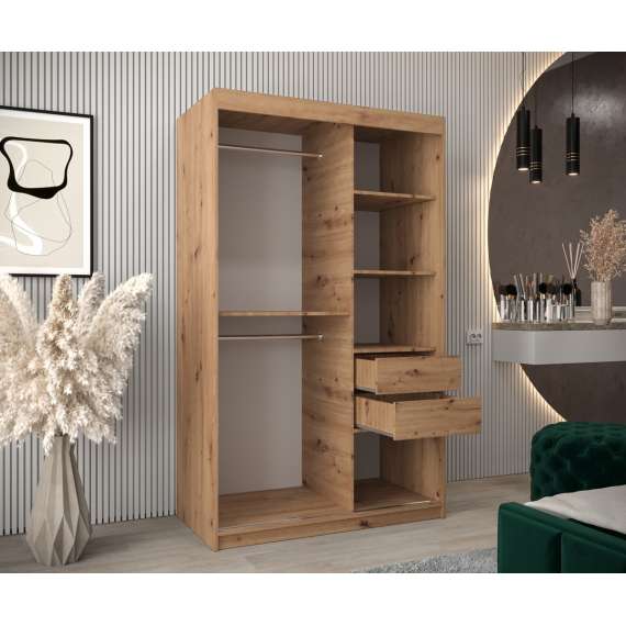 Garderobeskap PROMO T3 120x200 cm - eik artisan - skyvedører - speil