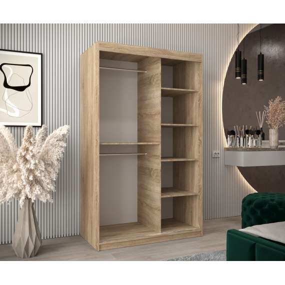 Garderobeskap PROMO T3 120x200 cm - eik sonoma - skyvedører - speil