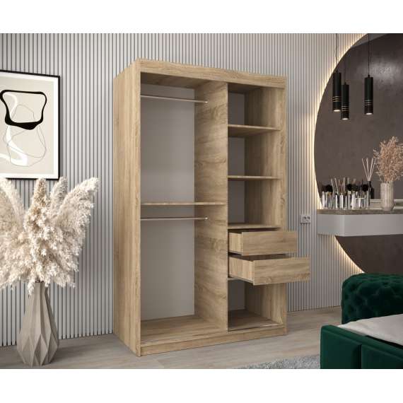 Garderobeskap PROMO T3 120x200 cm - eik sonoma - skyvedører - speil