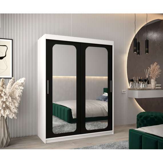 Garderobeskap PROMO T3 150x200 cm - hvit matt - skyvedører - speil