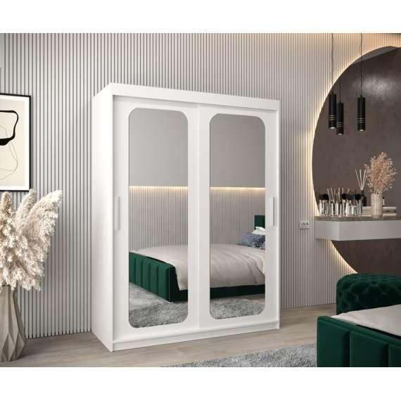 Garderobeskap PROMO T3 150x200 cm - hvit matt - skyvedører - speil