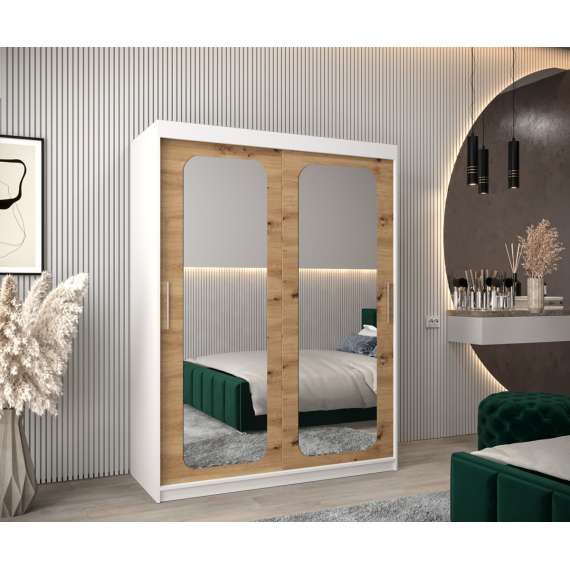 Garderobeskap PROMO T3 150x200 cm - hvit matt - skyvedører - speil