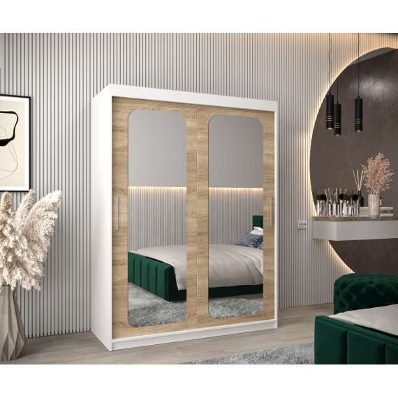 Garderobeskap PROMO T3 150x200 cm - hvit matt - skyvedører - speil