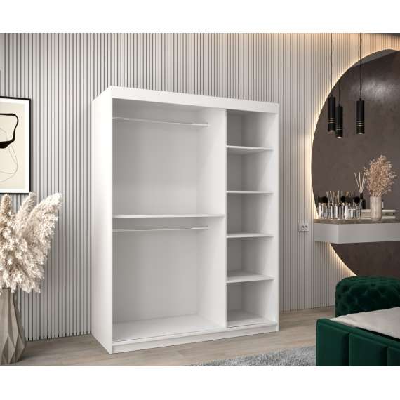 Garderobeskap PROMO T3 150x200 cm - hvit matt - skyvedører - speil