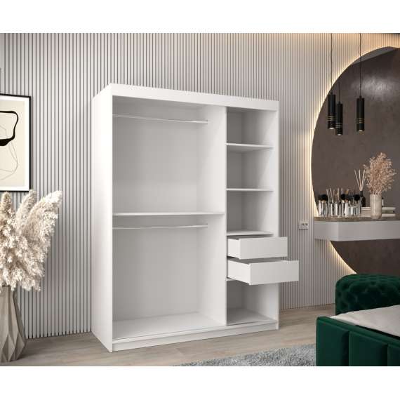 Garderobeskap PROMO T3 150x200 cm - hvit matt - skyvedører - speil