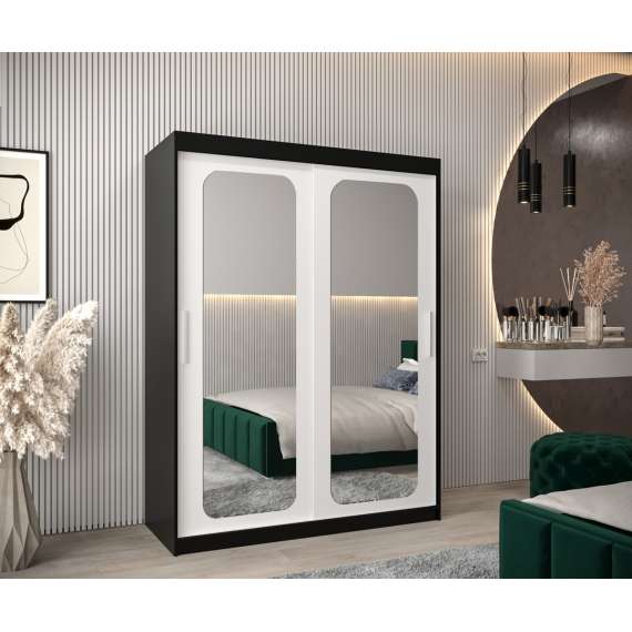 Garderobeskap PROMO T3 150x200 cm - svart matt - skyvedører - speil