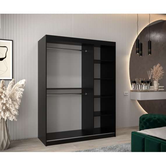 Garderobeskap PROMO T3 150x200 cm - svart matt - skyvedører - speil