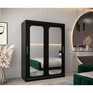 Garderobeskap PROMO T3 150x200 cm - svart matt - skyvedører - speil